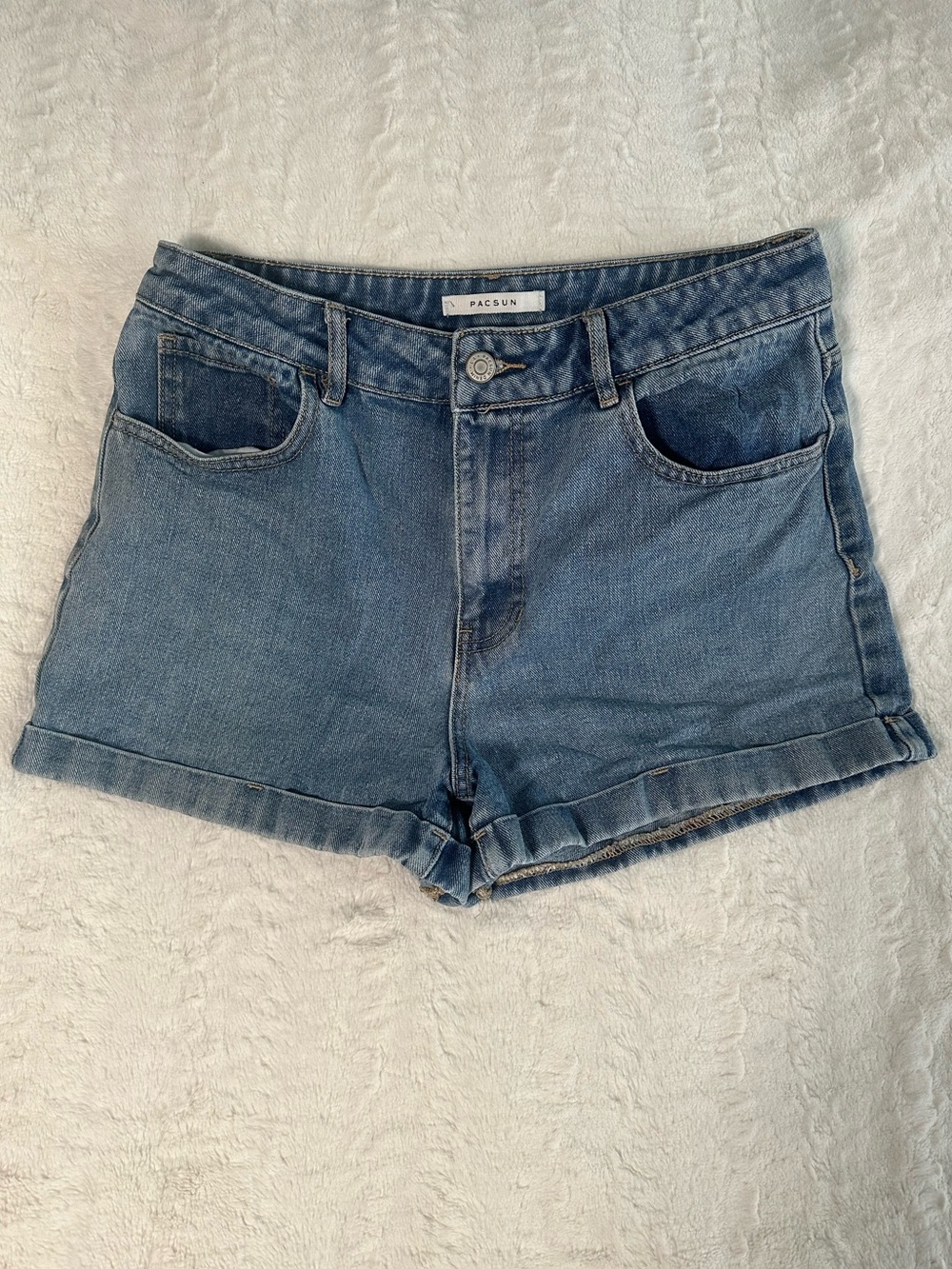 PacSun Medium Blue Rolled-Hem Denim Shorts